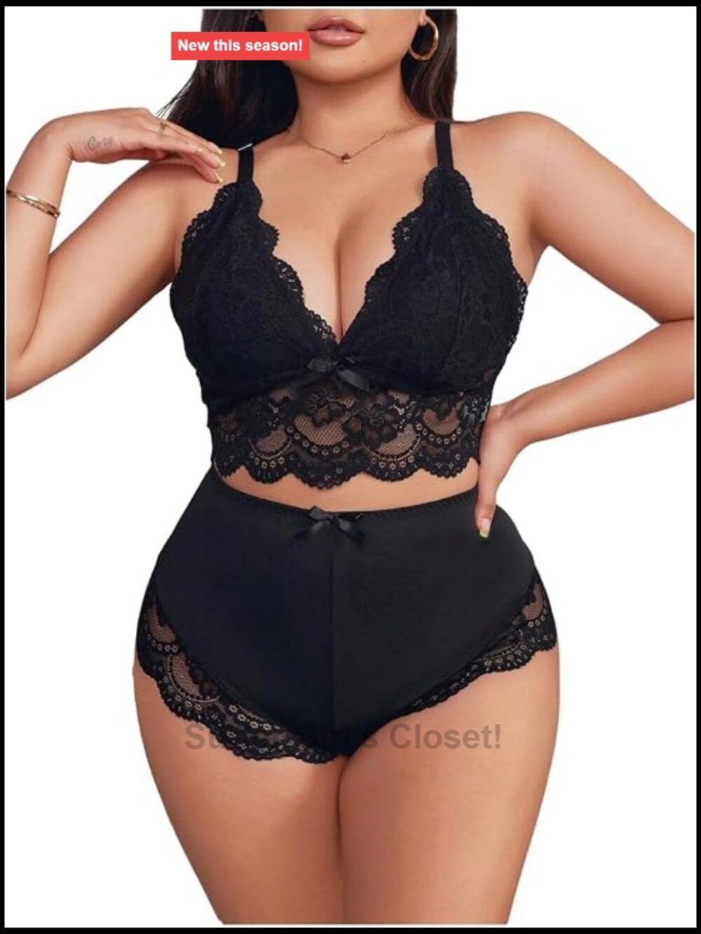 Plus Size 2 Piece Lace Lingerie Set, Sheer Backless Bra & Panty, Sexy